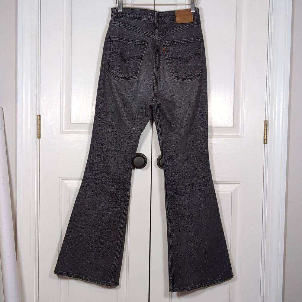 Levi's Premium 70s High Flare Jeans Washed Black Denim High Rise Wide Leg Retro - Picture 7 of 9